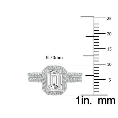 6 1/2 Carat TW Center Emerald Cut Lab Grown Diamond Halo Bridal Set in 14K White Gold