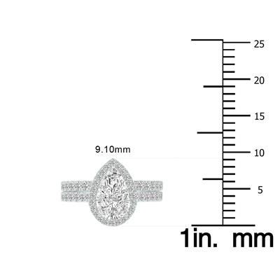 1 3/4 Carat TW Center Pear Shape Lab Grown Diamond Halo Bridal Set in 14K White Gold