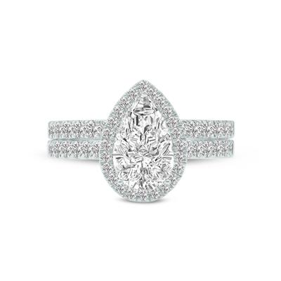 4 1/3 Carat TW Center Pear Shape Lab Grown Diamond Halo Bridal Set in 14K White Gold