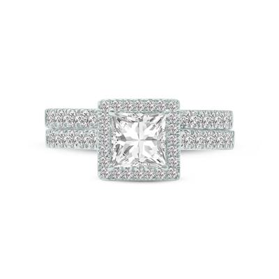 2 3/4 Carat TW Center Princess Cut Lab Grown Diamond Halo Bridal Set in 14K White Gold