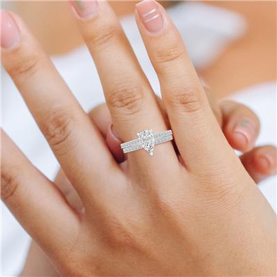 1.60 CTW Center Pear Shape Lab Grown Diamond Engagement Ring Set in 14K White Gold