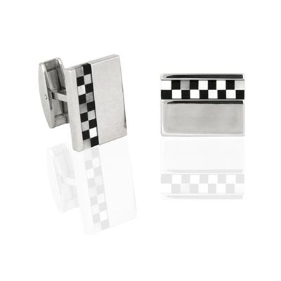 Onyx and Mop Checks Stainless Steel Cuff Links