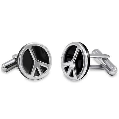 Stainless Steel Black Plated Peace Sign Cuff Links