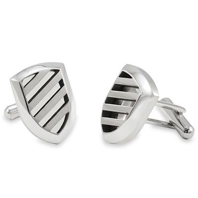 Brushed and Polished Stainless Steel Laser Cut-out Shield Cuff Links 