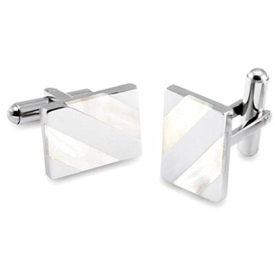 Stainless Steel Cufflinks with White Mother of Pearl Shell Inlay