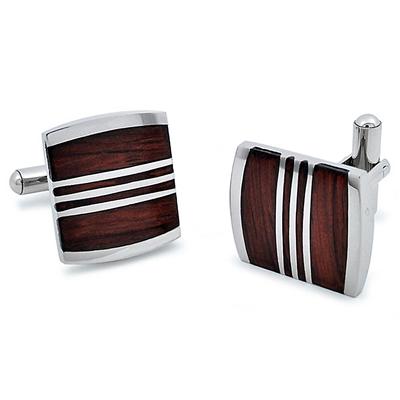 Stainless Steel Red Wood Cuff Links