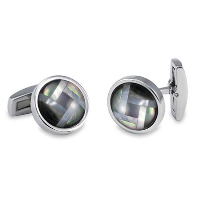 Stainless Steel Mother of Pearl and Abalone Domed Cuff Links