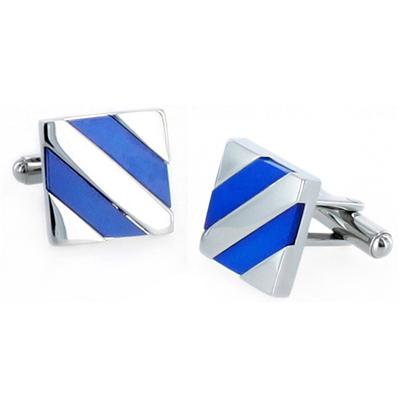 Polished Stainless Steel Mother Of Pearl & Blue Shell Cuff Links