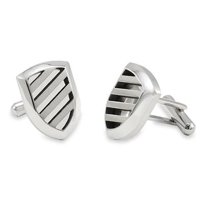 Brushed and Polished Stainless Steel Laser Cut-out Shield Cuff Links