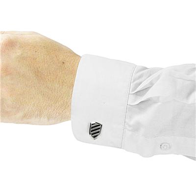 Brushed and Polished Stainless Steel Laser Cut-out Shield Cuff Links