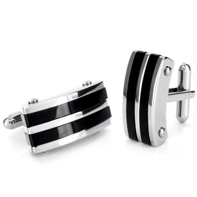 Stainless Steel and Black Plated Cuff Links