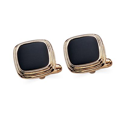 23 Karat Gold Plated Black Lacquer Cuff Links