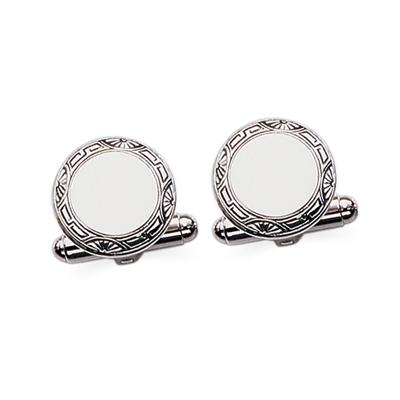 Sterling/Silver Polished Round Framed Cuff Links