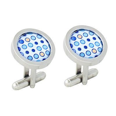 Retro Blue Poka Dot Dome Cufflinks