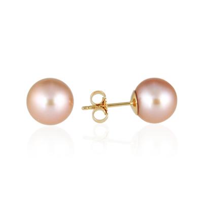 8.5-7MM Natural Freshwater Pink Pearl Stud Earring in 14K Gold