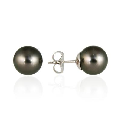 10-10.5MM Natural Tahitian Black Pearl Stud Earring in 14K Gold