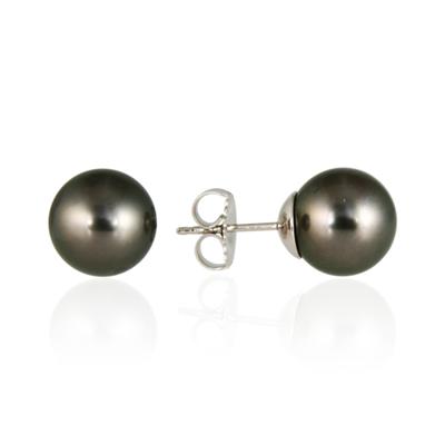 9-9.5MM Natural Tahitian Black Pearl Stud Earring in 14K Gold  