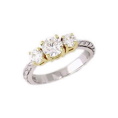 Three Stone Engraved Diamond  Ring