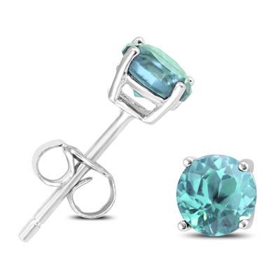 Round Blue Topaz Stud Earrings in .925 Sterling Silver