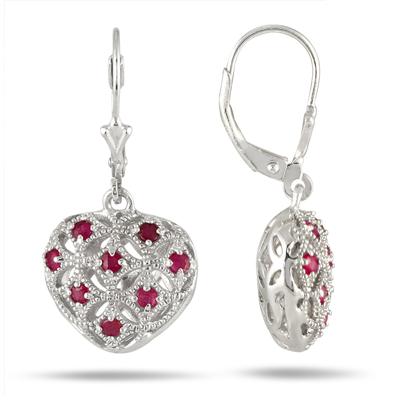 1/2 Carat Ruby Puff Heart Earrings in .925 Sterling Silver