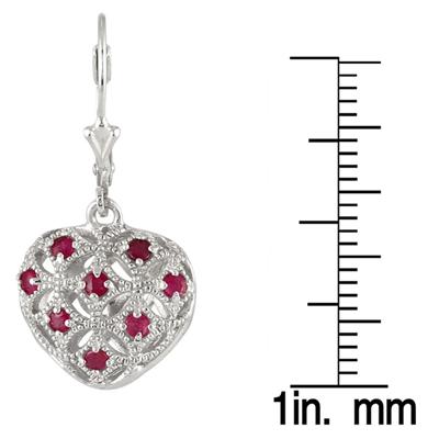 1/2 Carat Ruby Puff Heart Earrings in .925 Sterling Silver