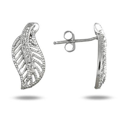 Diamond Leaf Earring in Sterling Silver