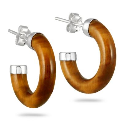 All Natural Cats Eye Hoop Earrings in .925 Sterling Silver