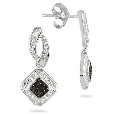Black and White Diamond Earrings in .925 Sterling Silver