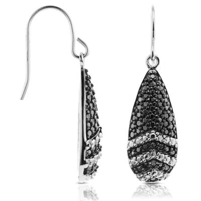 Black and White Diamond Hook Earrings in .925 Sterling Silver