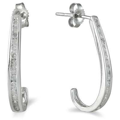 1/2 Carat TW Channel-Set Diamond Hoop Earrings in 10K White Gold
