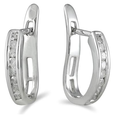 1/4 Carat TW Channel-Set Diamond Lever Back Hoop Earrings in 10K White Gold