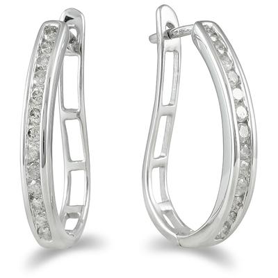 1/2 Carat TW Channel-Set Diamond Lever Back Hoop Earrings in 10K White Gold