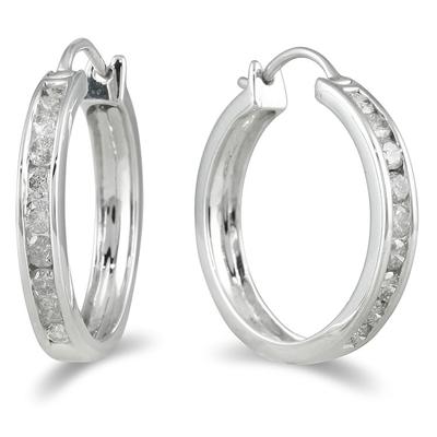 1/4 Carat TW Channel-Set Diamond Hoop Earrings in 10K White Gold