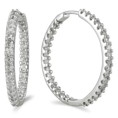1 Carat TW Inside Out Diamond Hoop Earrings in 10K White Gold