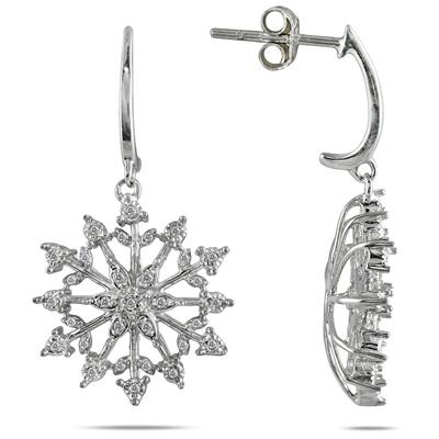 1/3 Carat Diamond Snowflake Drop Earrings in .925 Sterling Silver