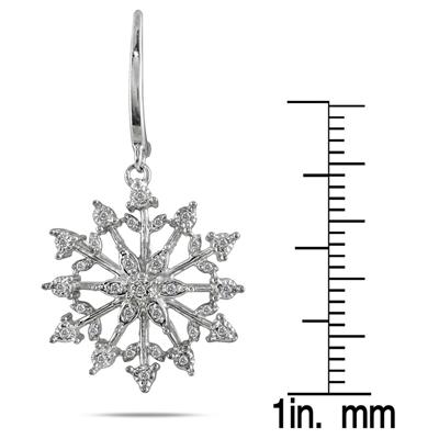 1/3 Carat Diamond Snowflake Drop Earrings in .925 Sterling Silver