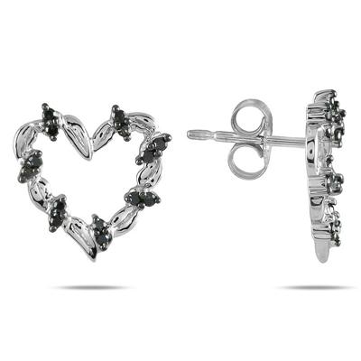 1/5 Carat TW Black Diamond Heart Earrings in 10K White Gold
