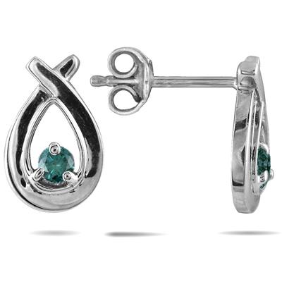 Blue Diamond Knot Earrings in 10K White Gold