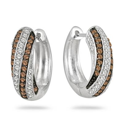 1 Carat All Natural Champagne and White Diamond Hoop Earrings in .925 Sterling Silver