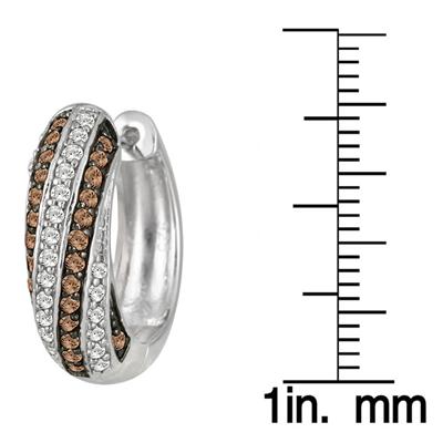 1 Carat All Natural Champagne and White Diamond Hoop Earrings in .925 Sterling Silver