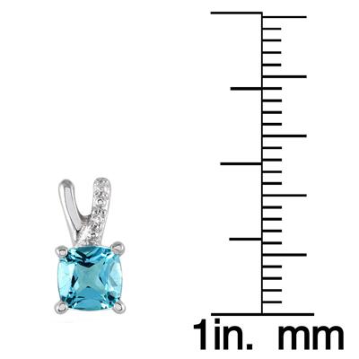 1.15 Carat Cushion Cut Swiss Blue Topaz and Diamond Stud Earrings in .925 Sterling Silver