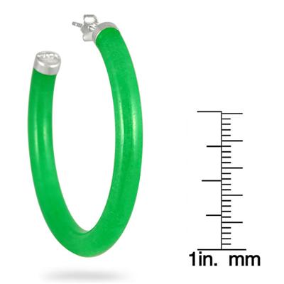 All Natural Green Jade Hoop Earrings in .925 Sterling Silver