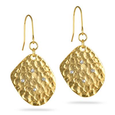 18K Gold Inlay and Cubic Zirconia Diamond Leaf Earrings with Hook Clasp 