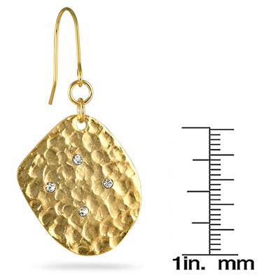 18K Gold Inlay and Cubic Zirconia Diamond Leaf Earrings with Hook Clasp 