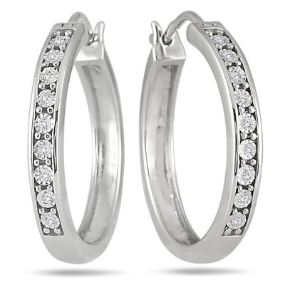 1/10 Carat Diamond Hoop Earrings in .925 Sterling Silver