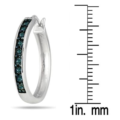 1/10 Carat Blue Diamond Hoop Earrings in .925 Sterling Silver