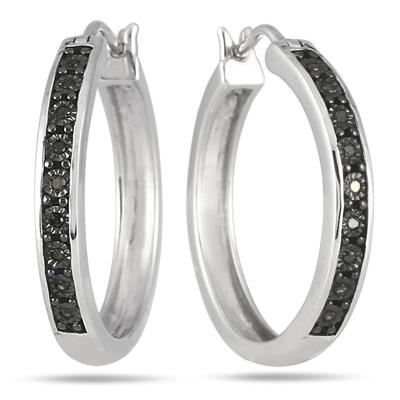 1/10 Carat Black Diamond Hoop Earrings in .925 Sterling Silver