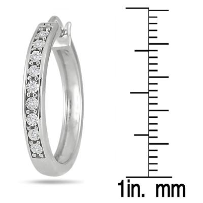 1/10 Carat Diamond Hoop Earrings in .925 Sterling Silver