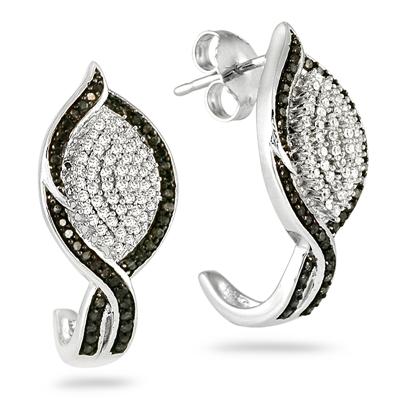 1 Carat Black and White Diamond Earrings in 14K White Gold 