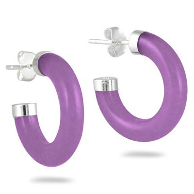 All Natural Lavender Jade Hoop Earrings in .925 Sterling Silver